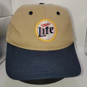 Miller Lite Beer Hat HitWear Tan Blue Cotton Adjustable Made USA
